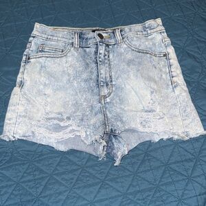 Light Wash Distressed Denim Shorts - Women